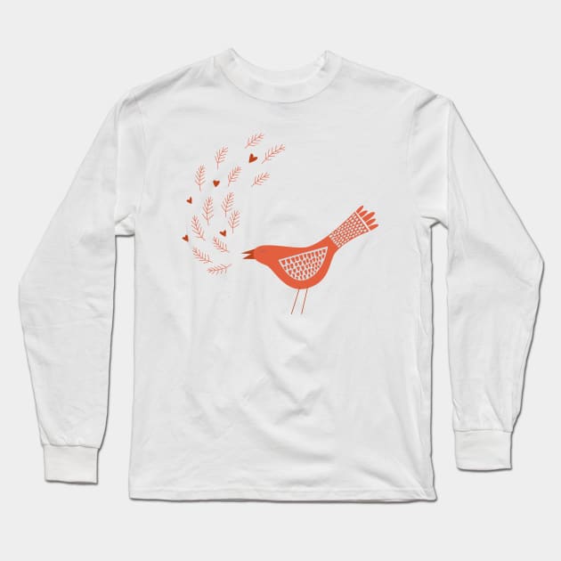 Scandinavian Bird With Hearts Long Sleeve T-Shirt by NicSquirrell